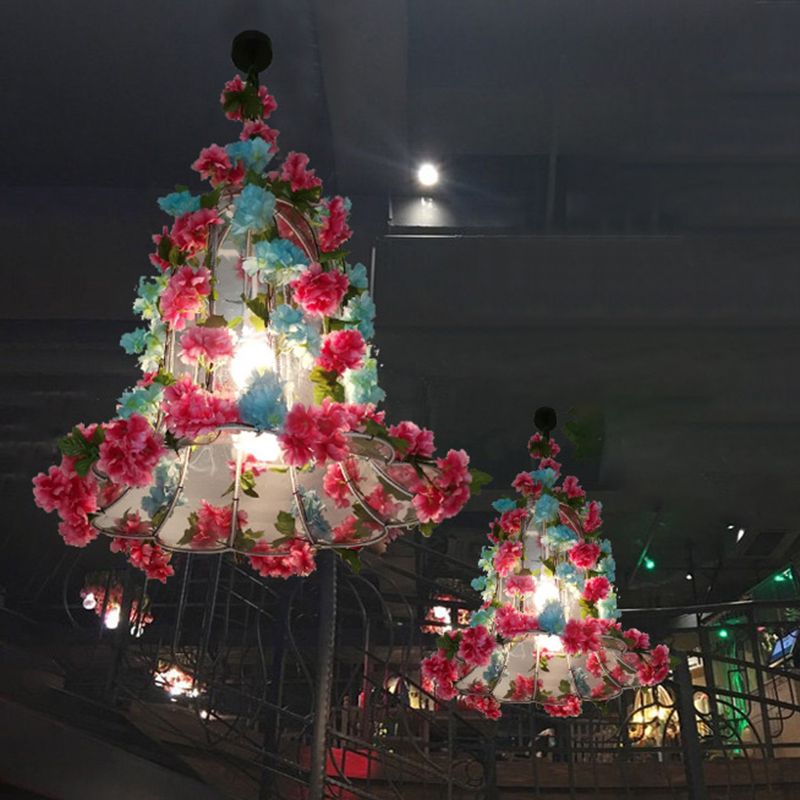 Pink / Light Pink Bell Pendant Lighting Metal industriel 1 Restaurant de tête LED Plafond suspendu avec rose / cerise fleur