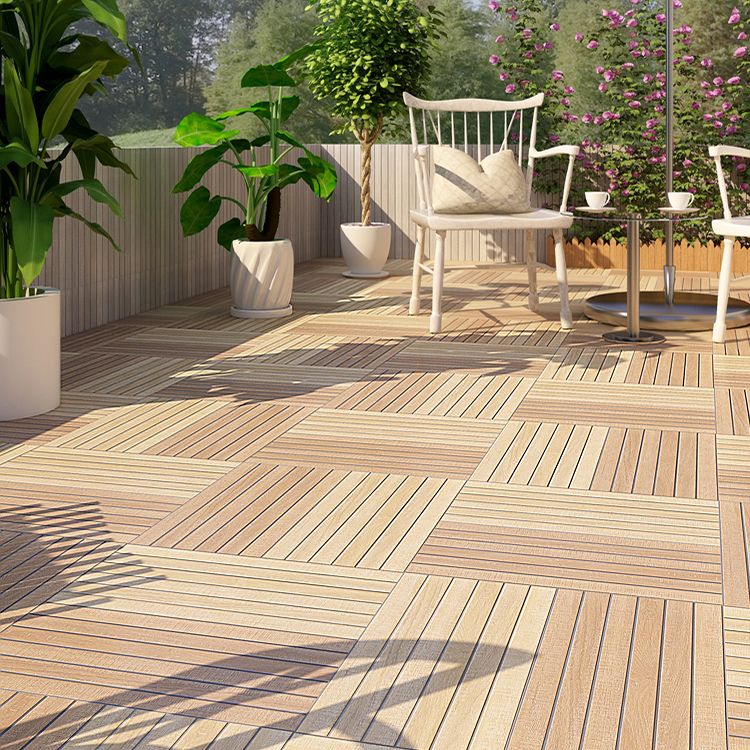 Outdoor Snapping Deck Tiles Striped Composite Wooden Deck Tiles
