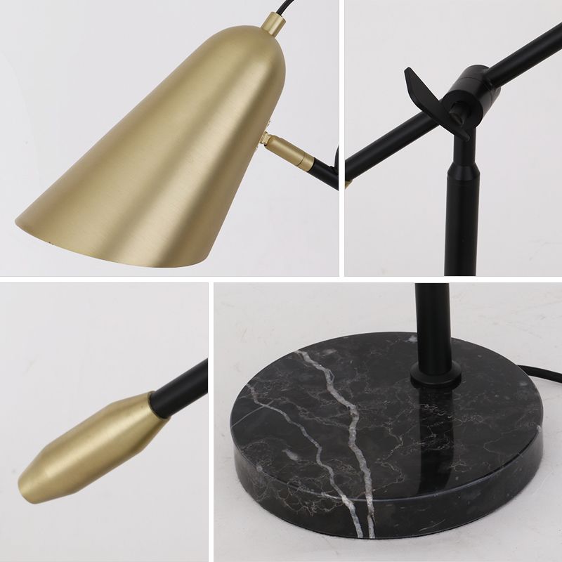 Gold Conic Night Table Lamp Modern 1 Light Metal Nightstand Light with Balance Arm