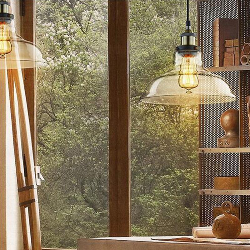 Transparent Glass Shade Hanging Light Retro Industrial Style Single Light Mini Lighting Pendant for Bedroom