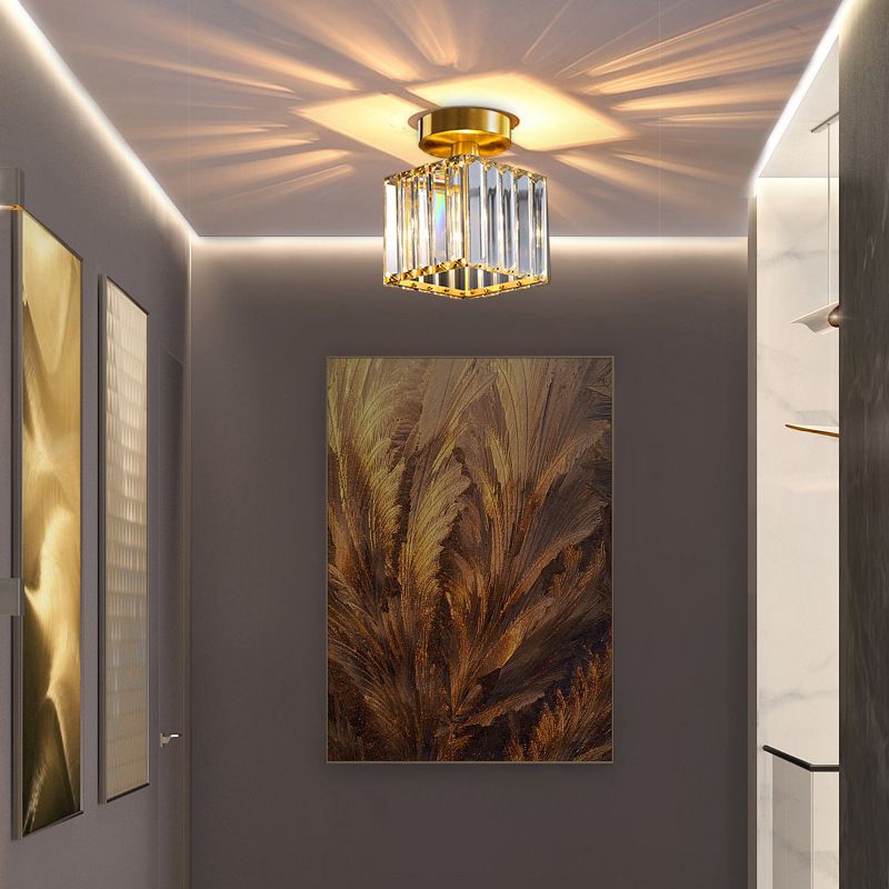 American Style Ceiling Light Geometry Shape Ceiling Lamp with Crystal Shade for Bedroom