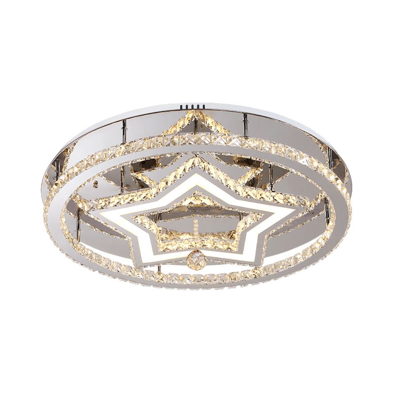 Dining Room LED Flush Mount Light Fixture Modern Stainless-Steel Ceiling Lamp with Star Crystal Shade