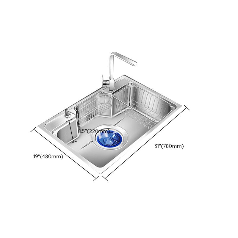 Contemporary Style Kitchen Sink Pure Color Stainless Steel 2 Holes Drop-In Kitchen Sink