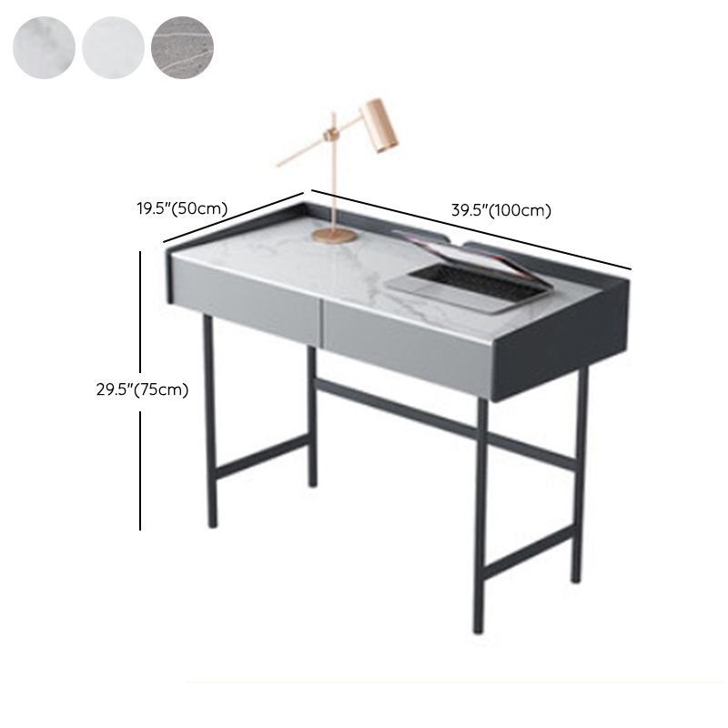 Stone Rectangular Office Desk Modern 29.53" Tall Writing Desk with 2 Drawers