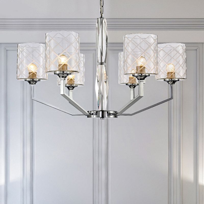 Simple Cup Lattice Glass Up Chandelier 6/8-Light Ceiling Lighting Fixture in Chrome