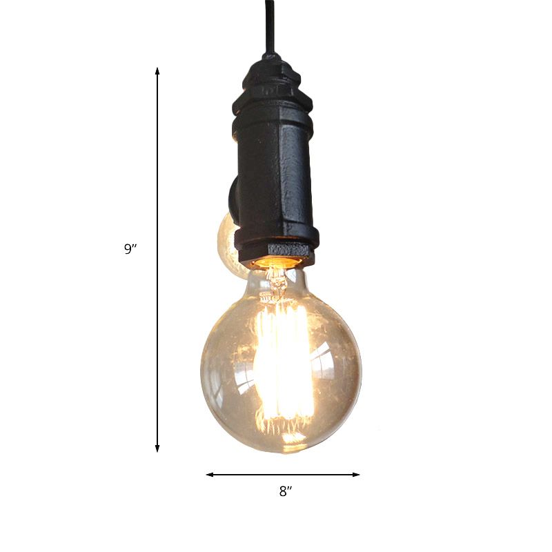 2 Lights Exposed Hanging Chandelier Light Industrial Black Metal Hanging Lamp for Living Room