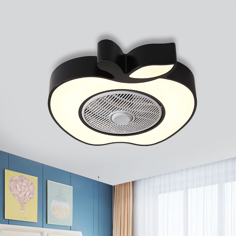 Apple babykamer plafondventilator verlichting acryl kinderen 21 "brede led semi -flush mount armatuur met voorrooster in roze/zwart/wit