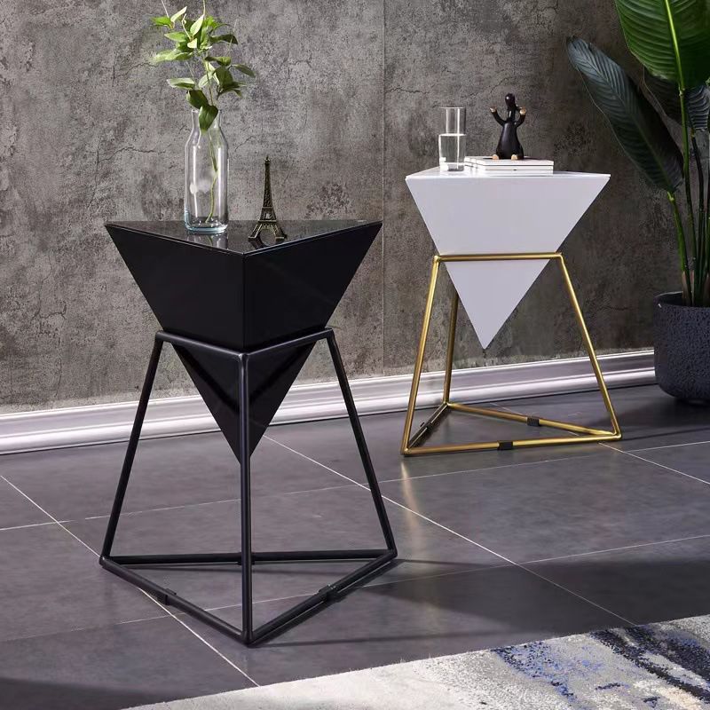 Metal Frame Triangle End Table,21.6"H Gloss Modern Side Table