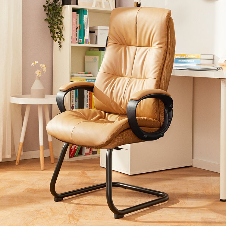 Fixed Arms Office Chair Leather No Distressing Ergonomic Desk Chair