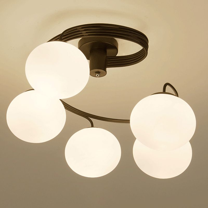 Black Spherical Semi Flush Ceiling Light Minimalist Glass Living Room Semi Flush Mount Light