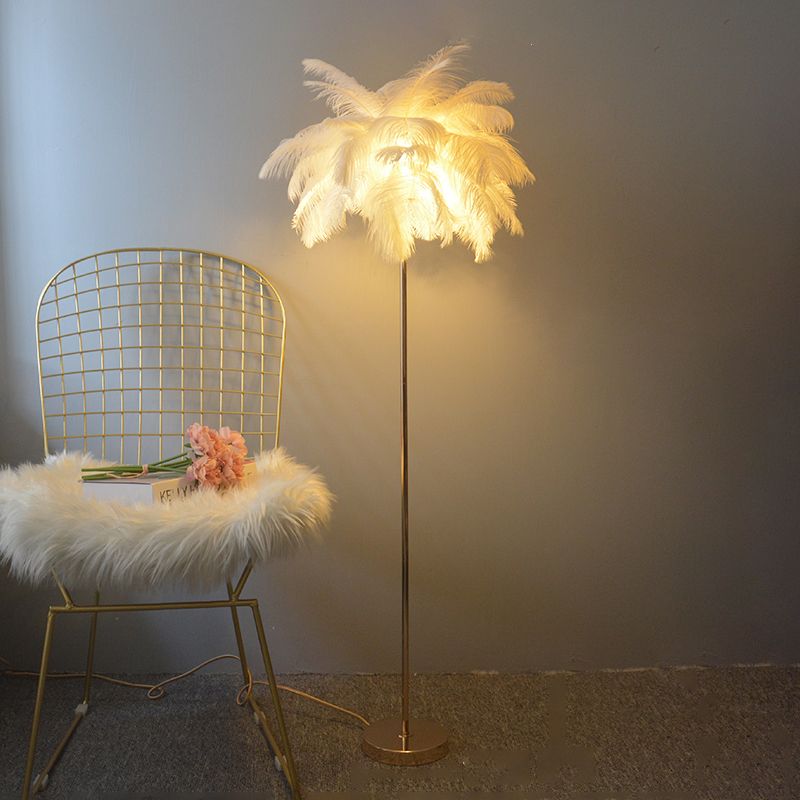 Modern Floor Lamp Colorful Floor Lighting Fixture with Feather Shade for Sitting Room