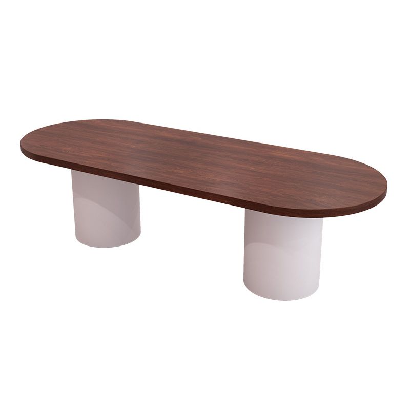 Oval Shaped Office Conference Table Wood Writing Desk in White and Brown