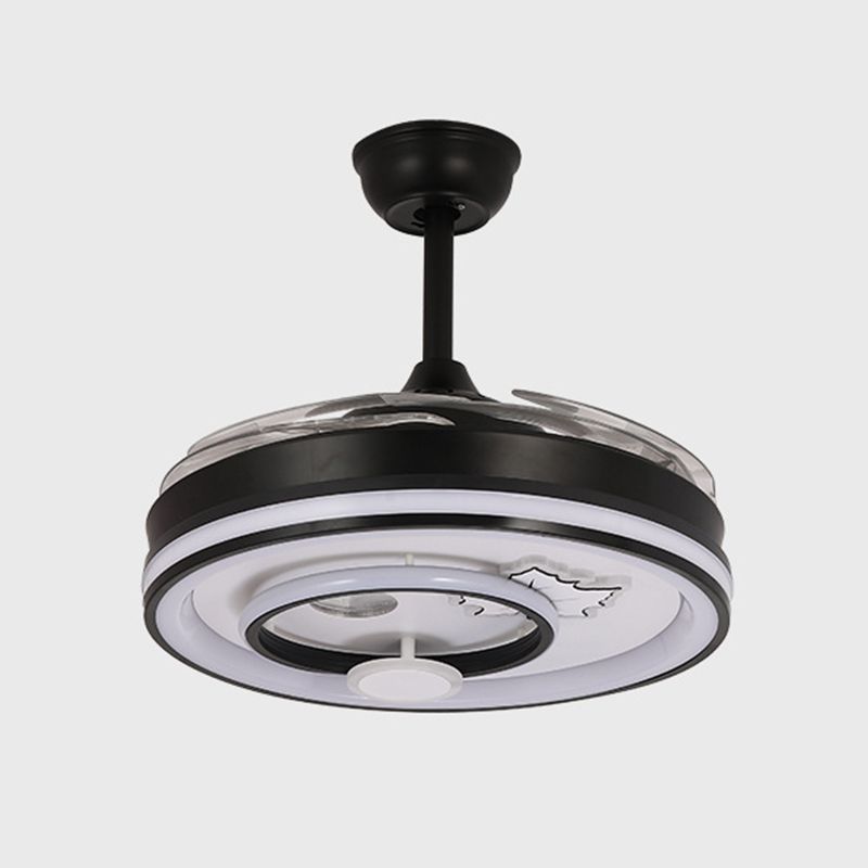 Minimalist LED Ceiling Fan Light Drum Shape Fan Ceiling in Black