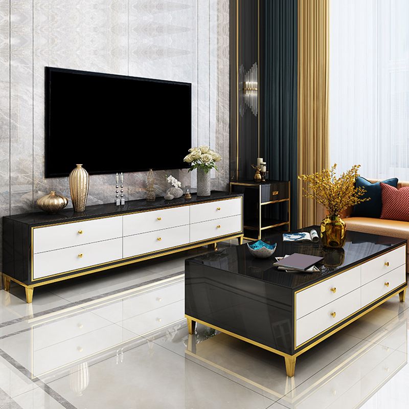 Glam Glass TV Stand Console Enclosed Storage TV Media Stand with Legs for Living Room