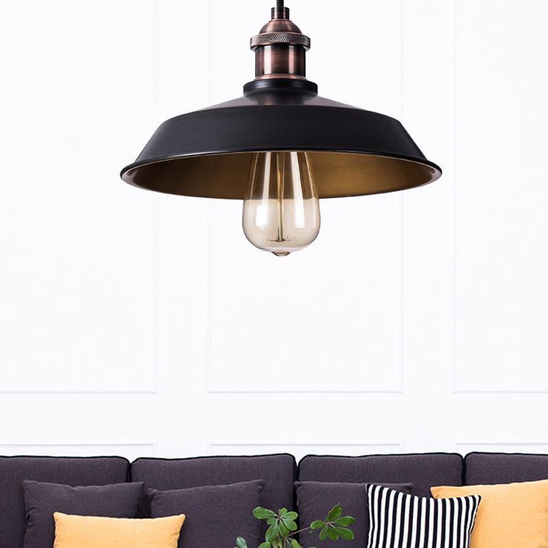 Barn Shade Metal Hanging Pendant Light Vintage 1 Bulb Bakery Light Fixture in Black