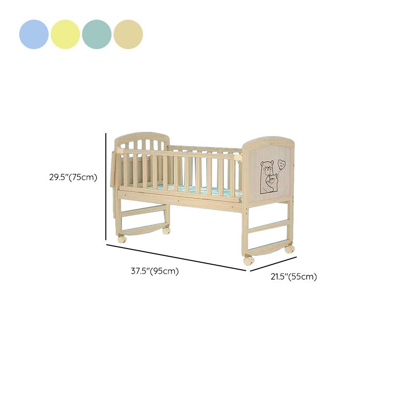 Convertible Baby Crib Wheels Wood Nursery Bed with Guardrail