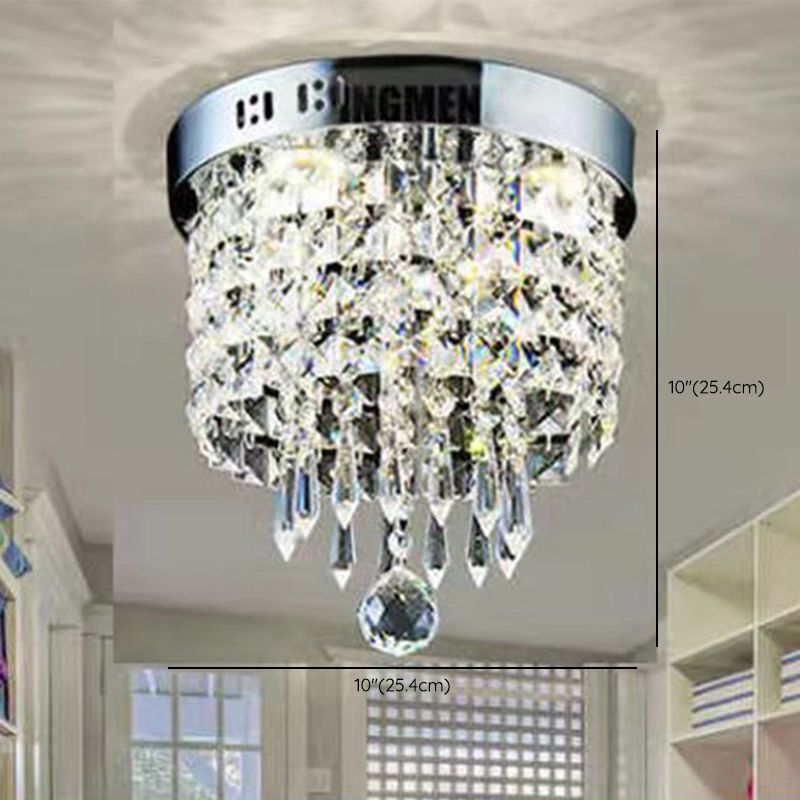 Modern Drum Shade Flush Mount Crystal Flush Mount Light in Clear