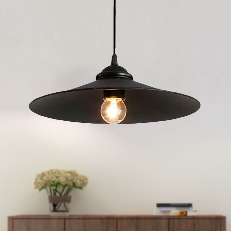 1 Head Flared Shade Ceiling Fixture Vintage Style Black Finish Metal Hanging Pendant Light for Bar