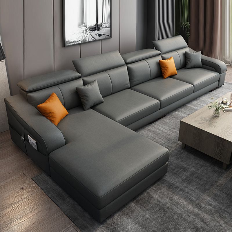 Modern Cushion Back Sectional Sofa 33.46"High Sloped Arms Sectionals with Storage, Grey