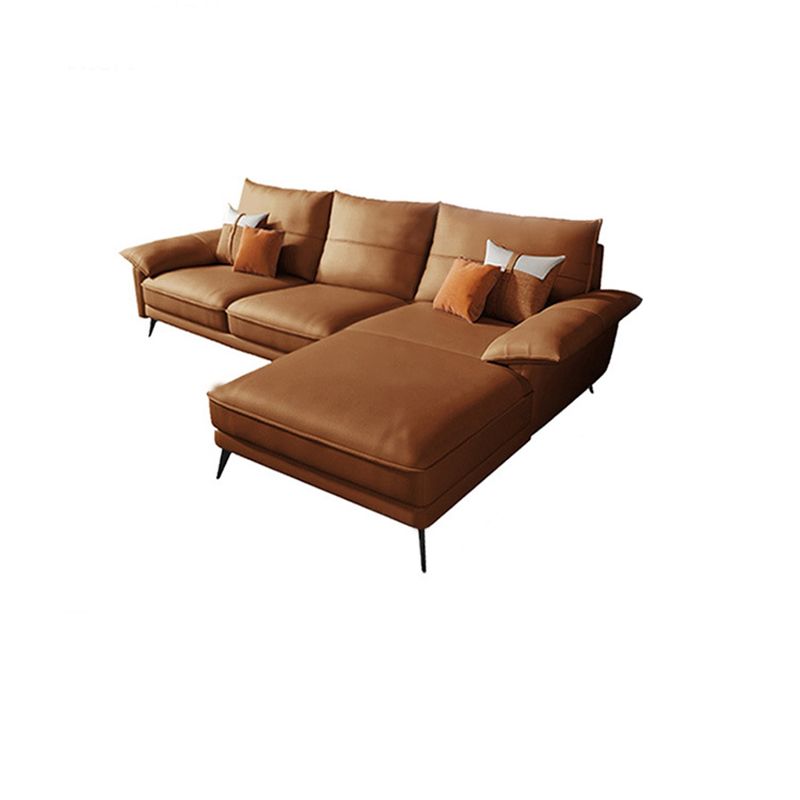 Brown Genuine Leather Sectional Pillow Top Arm Sofa with Pillows