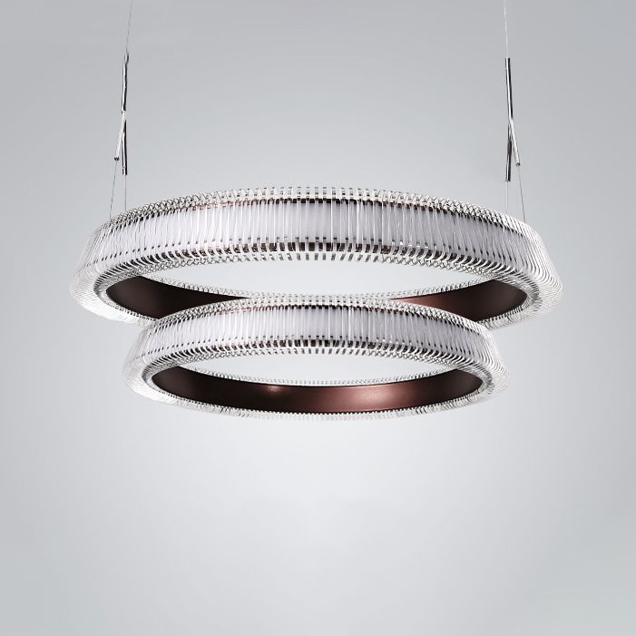 Contemporary 1/2/3-Light Ceiling Pendant Light with Crystal Shade Brown Ring LED Chandelier Lamp for Dining Room