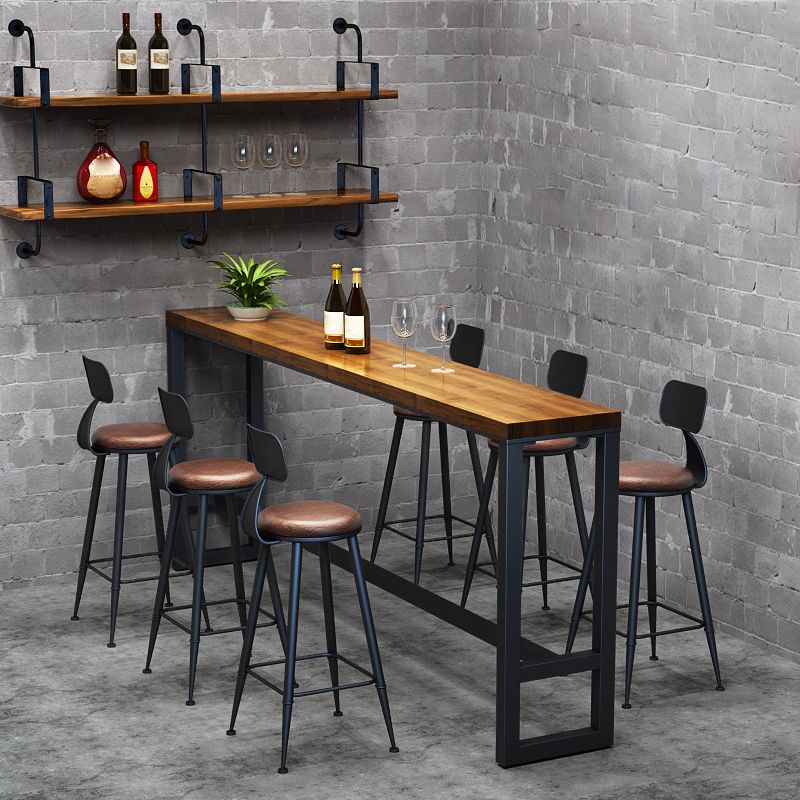 Solid Wood Bar Dining Table Industrial Bar Dining Table with Black Base