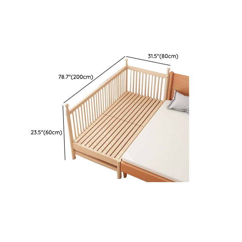 Solid Wood Kids Bed Natural Toddler Bed with Detachable Guardrails