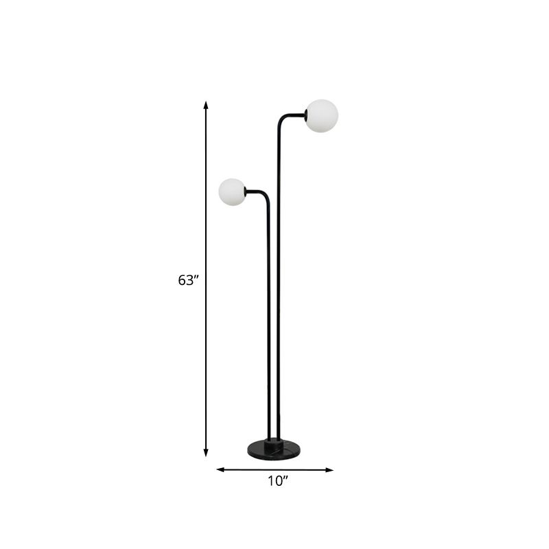 Black Ball-Shaped Standing Lamp Contemporary 2 Bulbs Glass Floor Light for Bedroom