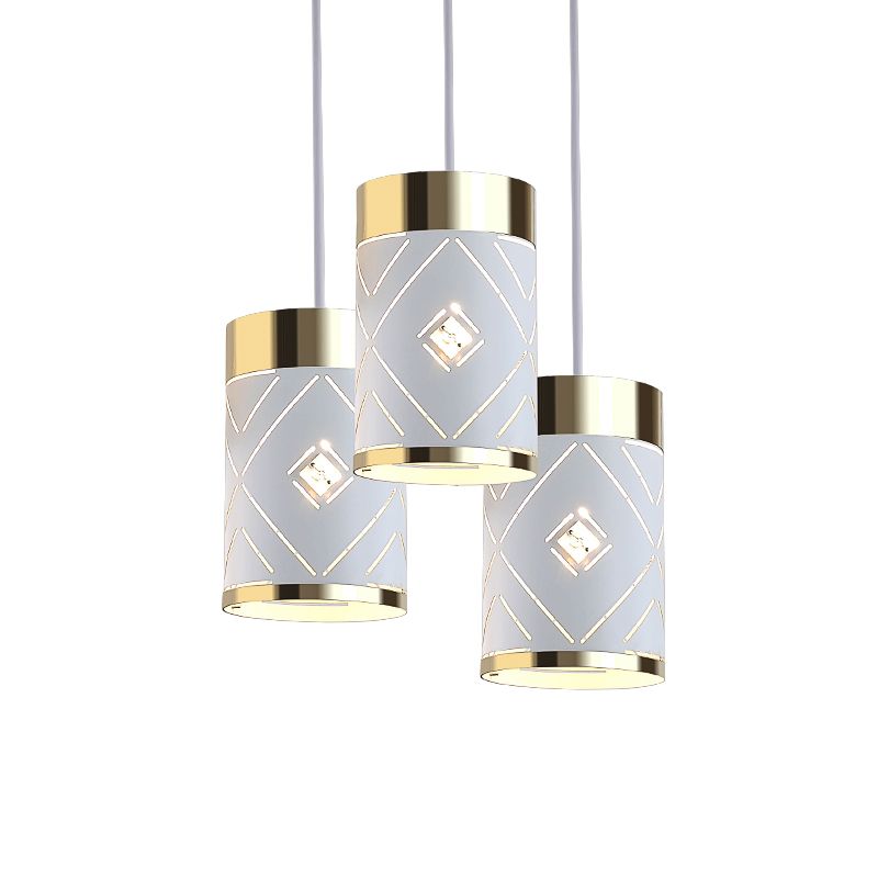White Cylindrical Pendant Light Fixture Modern Style Metal Suspension Lamp