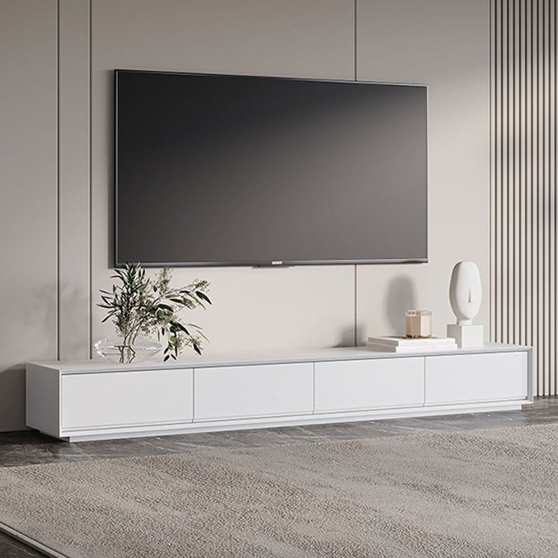 Contemporary TV Console White Wood/Stone Top TV Stand with Soft Close Drawers