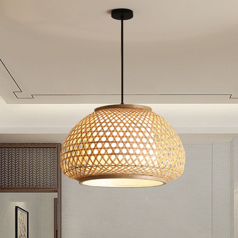 Lampe suspendue du pendentif globe avec room Shade Asia Style 1 Light suspendu au plafond Lanterne en beige