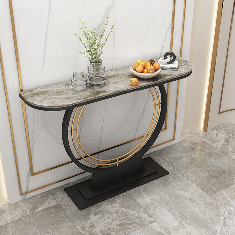 Scratch Resistant Half Moon Slate Glam Hall Pedestal Console Table