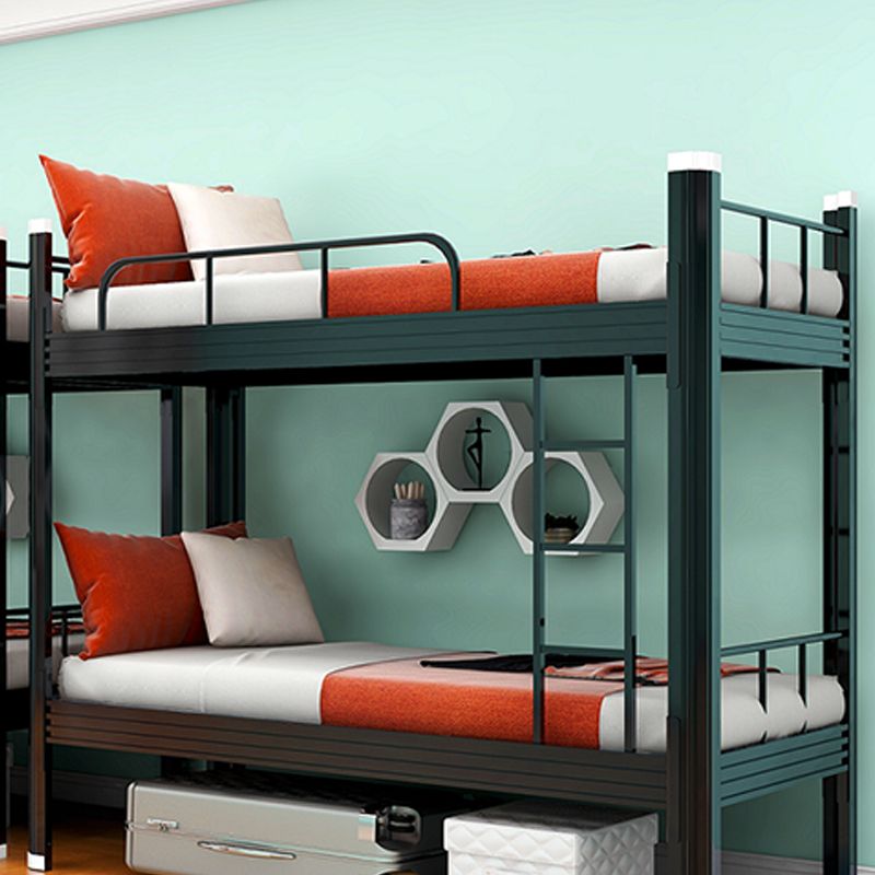 Metal Headboard Built-In Ladder Bunk Bed Footboard Bed with Guardrail