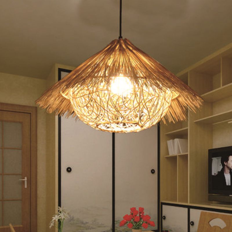 Rattan Bird's Nest Shade Hanging Lights Modern Style 1 Head Hanging Mount Fixture for Restaurant