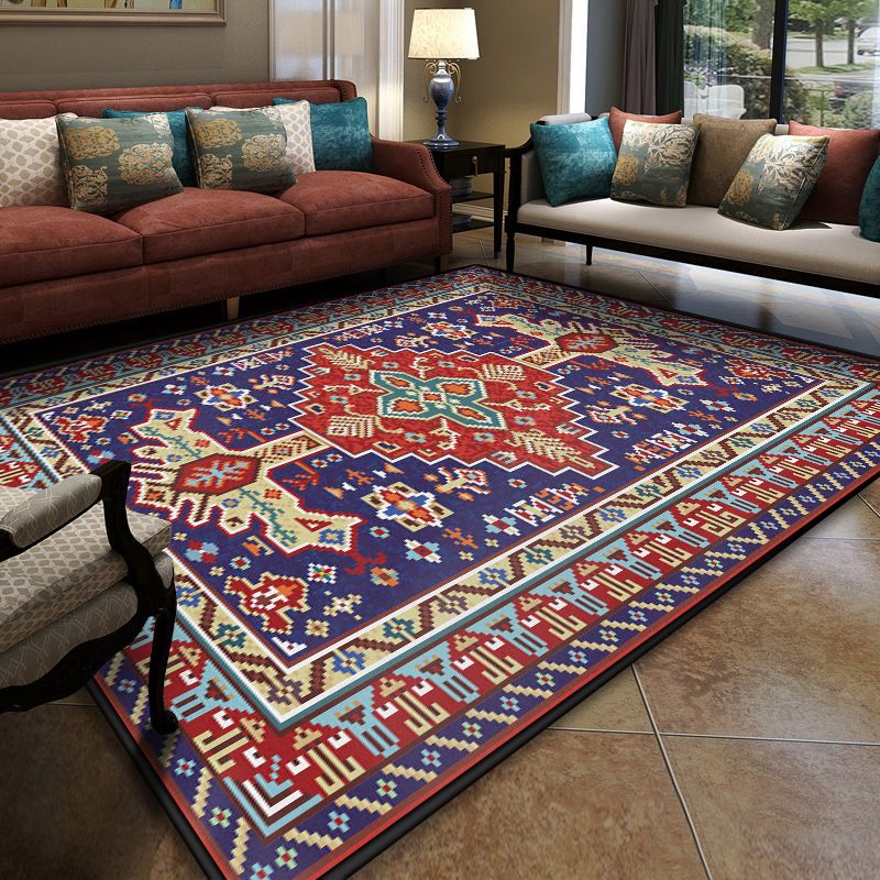 Área de reunión turca RUG Multicolor Patrón tribal Tribal Rug polipropileno Anti-slip Stain resistente alfombra lavable