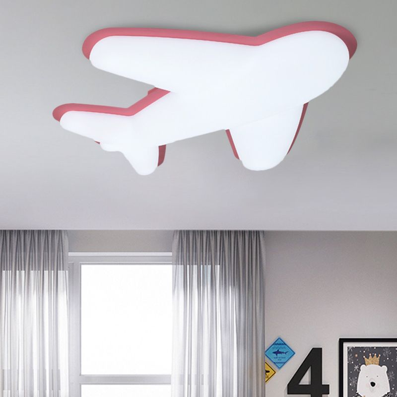 Airplane Bedroom Flush Light Fixture Plastic LED Cartoon Flush Mount Recessed Lighting in Pink/Yellow/Blue