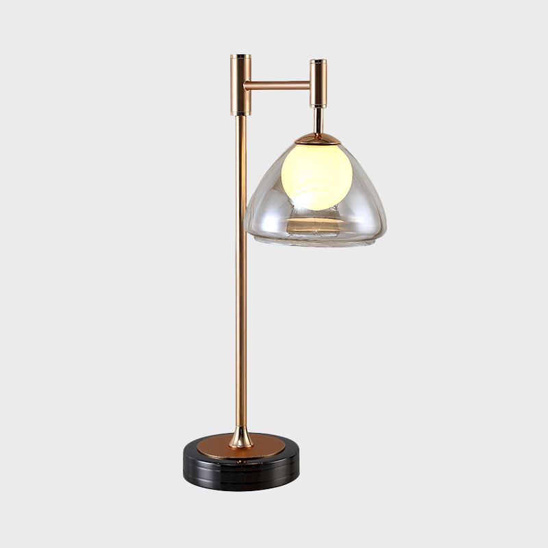 Brass Conic Night Table Light Modernist Smoke Gray/Cognac Glass LED Nightstand Lamp for Bedside