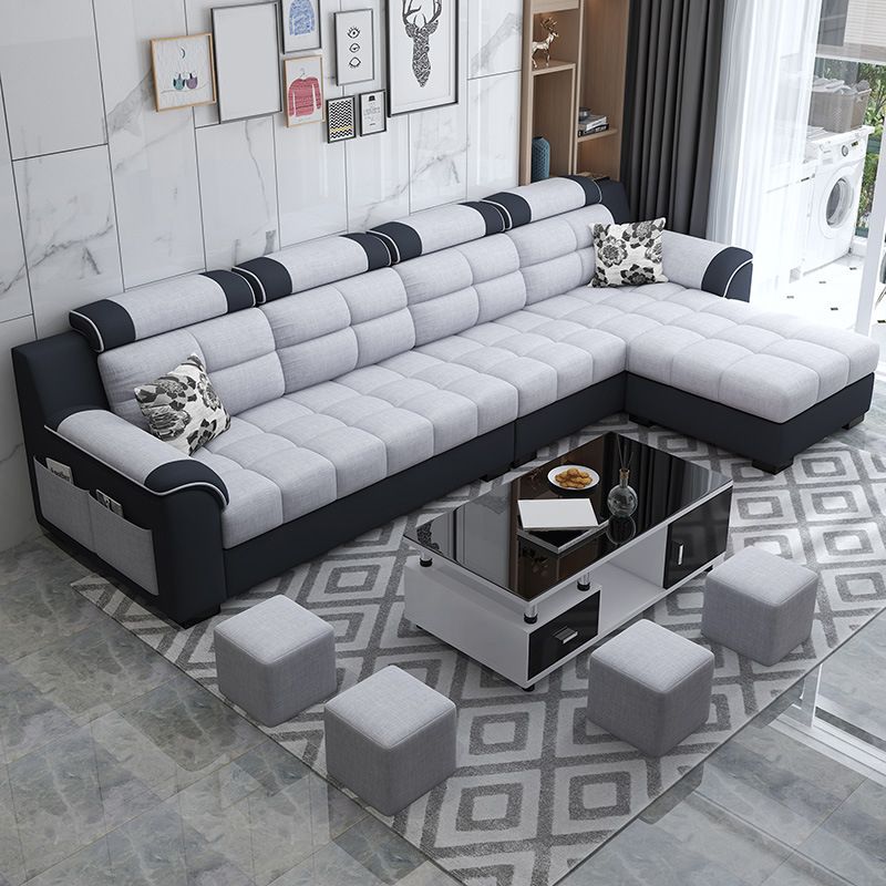 Sewn Pillow Back Sofa with Ottoman Included and Storage for Four People