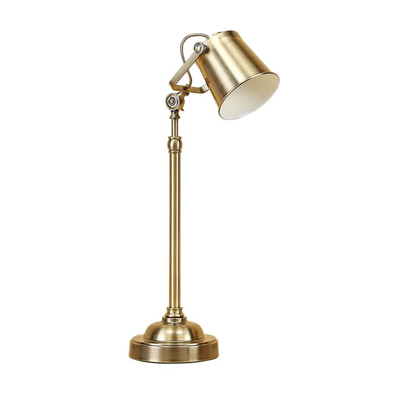 1-Light Swivel Shade Bucket Table Lamp Antique Gold Metal Nightstand Light for Living Room