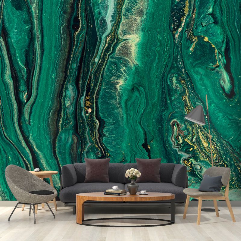 Abstract Flows Wallpaper Mural Tropical Smooth Wall Covering in Green for Bedroom