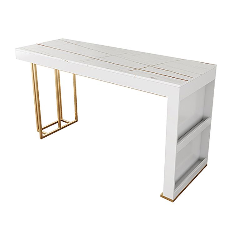 Wood Bar Dining Table Glam Style Rectangle Bar Table with Double Pedestal for Living Room