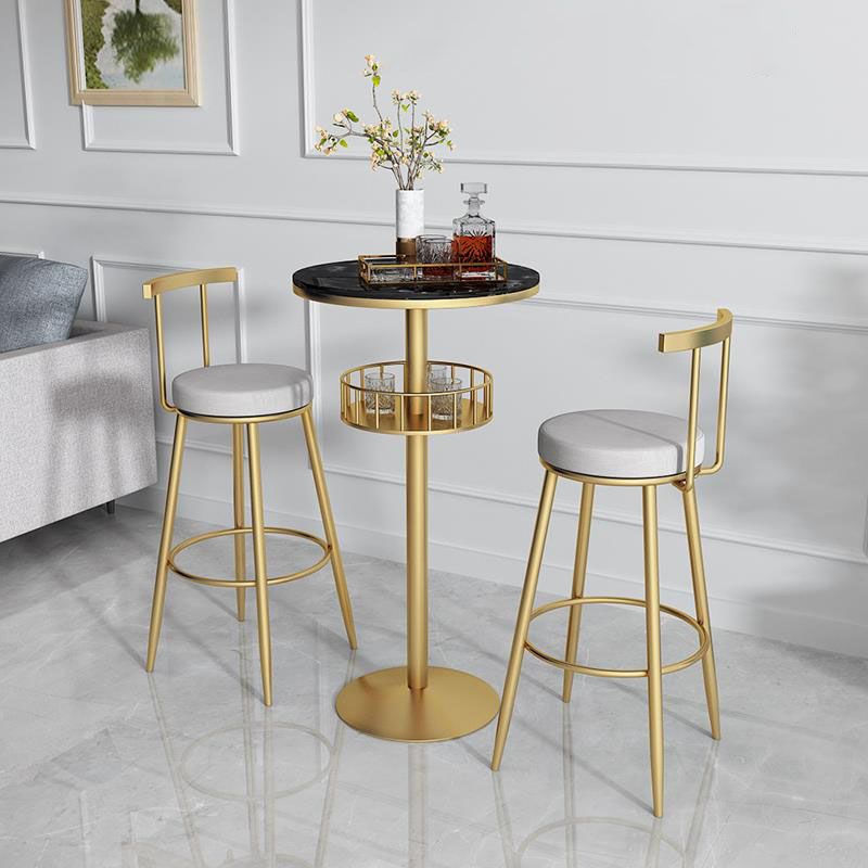 Polished Finish Marble Top Bar Table Glam Metal Frame Pub Table