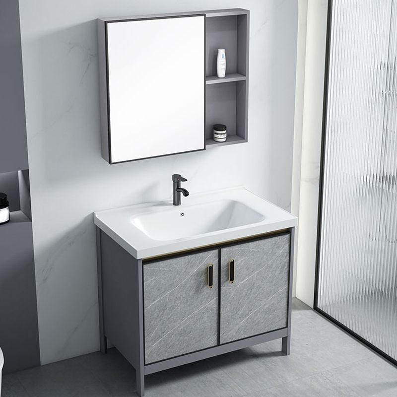 Freestanding Aluminium Bathroom Sink Vanity Gray with Faucet Bathroom Vanity Cabinet