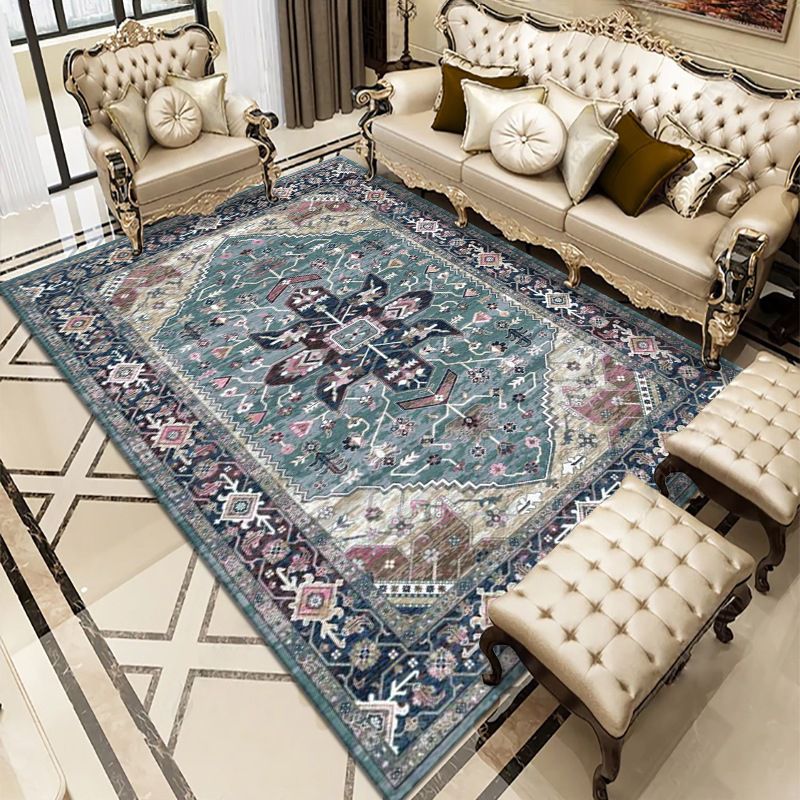 Traditional Rug Multicolored Flower Print Carpet Non-Slip Backing Carpet for Living Room