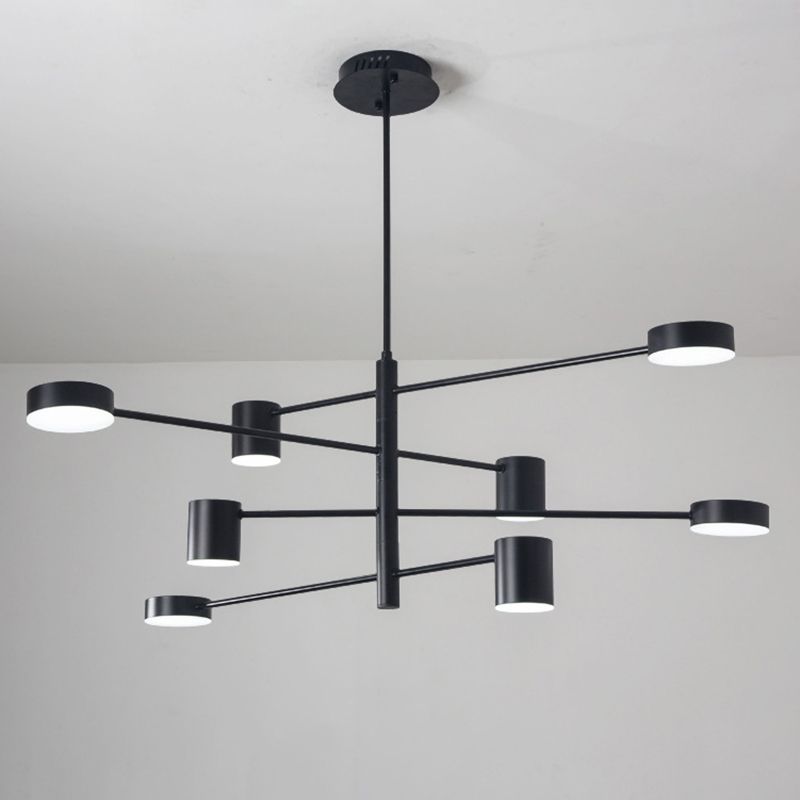 Black Metal Linear suspendu lustre Light Modern Drum Shade LED Plafond Chandelier pour le salon