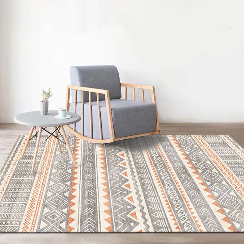 Natural Living Room Rug Multi-Color Geo Printed Area Carpet Synthetics Anti-Slip Backing Pet Friendly Indoor Rug