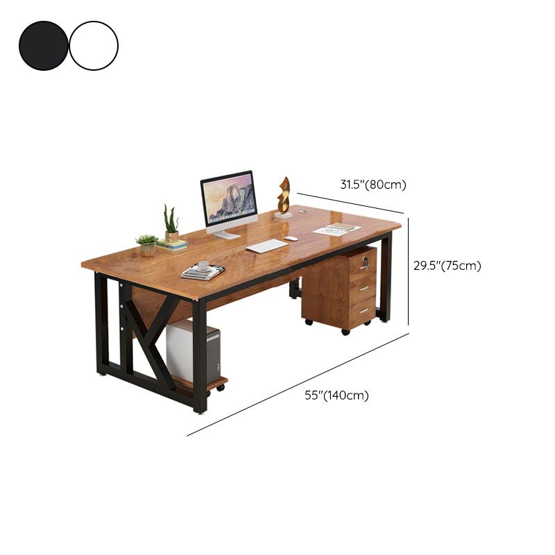 Rectangular Shaped Writing Desk Wood with Metal Legs in Brown