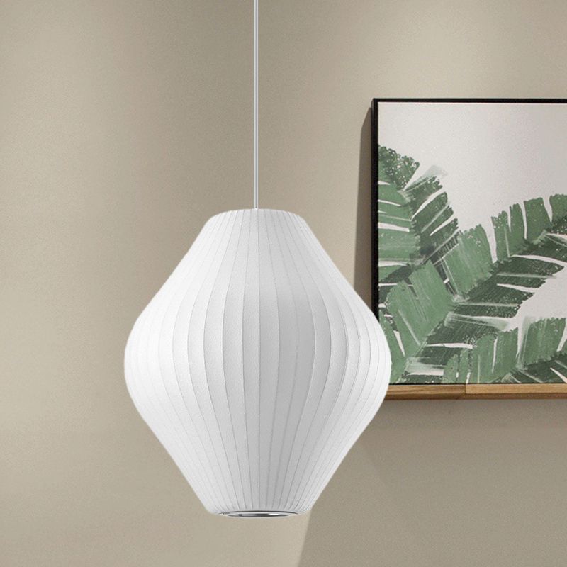 1 Bulb Ceiling Pendant Light with Pear Fabric Shade Contemporary White Hanging Light, 12.5"/17"W