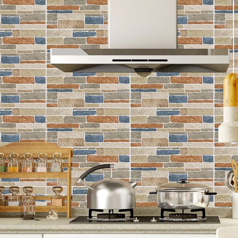 Blue-Brown Brick Look Wallpaper Panels 12 Pieces Peel and Stick Wall Art for Washroom