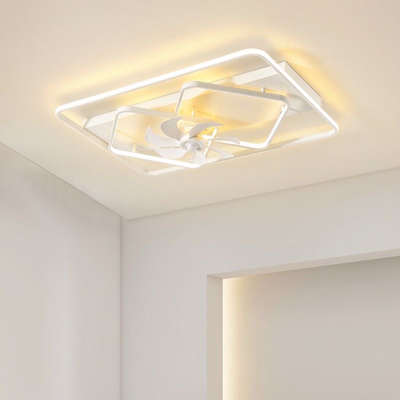 Square Minimalist Ceiling Fan in White Finish LED Fan Fixture